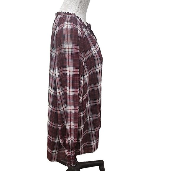 Talbots Red Plaid Multicolor Top Tie Neck Smocked Lined Pullover Women's 2X - Picture 3 of 8